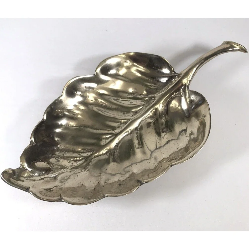 BRASS LEAF Footed Tray Serving Dish Center Piece Huge 16